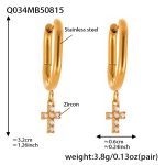 color: Q034-Gold Cross Zircon U Shape Earrings
