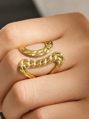Geometric Irregular Ring Stainless Steel 18K Gold Plating Hollow Design Ring Set Suit