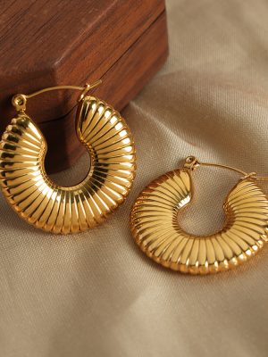 New Advanced Personality Design Stainless Steel Gold Plated Geometric Texture Earrings Jewelry
