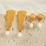 Ocean Imitation Pearl Handmade Ornament Shell Texture Earrings Design Plated 18K Stainless Steel Earrings All-Match Female