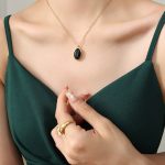 color: P704-Gold Large Black Necklace