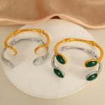 Bilateral Oval Opal Open Irregular Bracelet Stainless Steel Plated 18K Vintage Jewelry