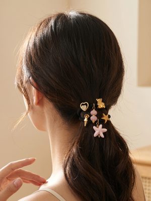 Gentle Pink Starfish Bear DIY Various Shapes Black Elastic Hair Ring Headdress