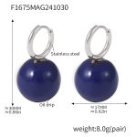 color: F1675-Steel Color Deep Blue Enamel Earrings