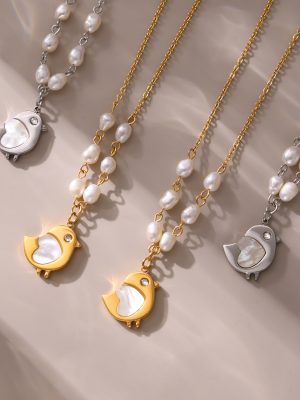 Shell Chick Natural Freshwater Pearl Necklace Design Necklace Women's Stainless Steel Gold Plated Ornament