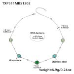 color: TXP511-Mixed Green Glass Stone Steel Color Necklace 40+5cm