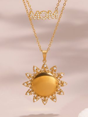 Super Flash Zircon Mom Letter Necklace SUNFLOWER Pendant Plated 18K Real Gold Ornament Mother's Day Gift