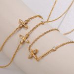 New Cross-Shaped Necklace Stainless Steel Plated 18K Gold Inlaid Crystal All-Match Jewelry Women