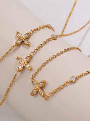 New Cross-Shaped Necklace Stainless Steel Plated 18K Gold Inlaid Crystal All-Match Jewelry Women