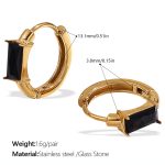 color: EH1064BKG Black Stone Gold Small Hoop Earrings