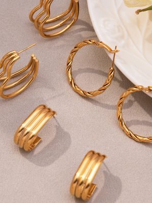 High Quality Stainless Steel Multi-Layer Hollow Heart Ear Studs Plated 18K Real Gold All-Match Earrings Do Not Fade