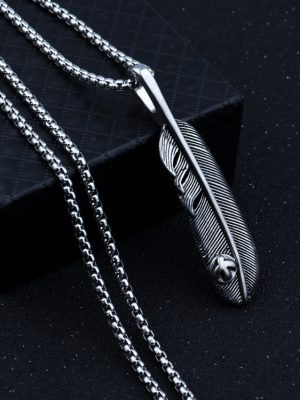 Feather leaf maple leaf geometric cross necklace stainless steel vintage pendant ornaments