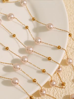 18K Gold Starry Pearl Necklace Clavicle Chain Neck Chain Stainless Steel Ornament Female