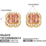 color: TXF599-B Style Pink Zircon Gold Earrings