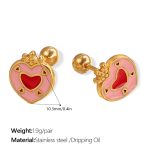 color: EH919PKG Pink Enamel Gold Stud Earrings