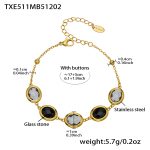 color: TXE511-Black Glass Stone Gold Bracelet 17+5cm