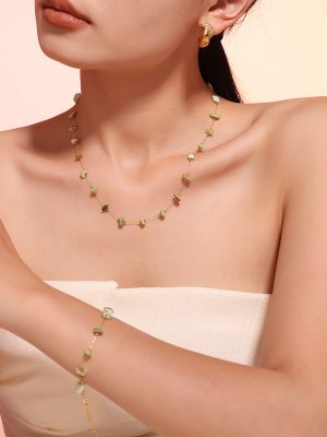 Light Luxury Natural Gravel Handmade Clavicle Necklace Bracelet Stainless Steel Non-Fading Temperament Women's Suit