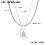 color: P1236-Steel Color Double Layer Necklace