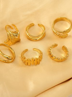 Elegant Stainless Steel Electroplated 18K Cold Personality Ring Women's Simple All-Match Forefinger Ring Combination
