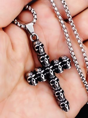 2026 New Personalized Ornament Stainless Steel Skull Cross Pendant Necklace