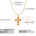 color: P119-Red Natural Stone Cross Gold Necklace -40+5cm
