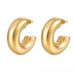 color: Polished Big C Hollow Earrings Gold MS-019