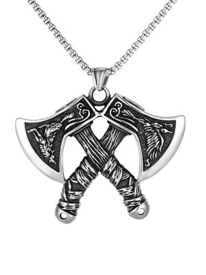Vintage Viking Wolf Stainless Steel Pendant Necklace Men's Hip Hop Accessories Punk Jewelry