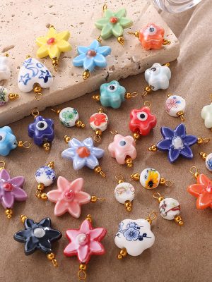Colorful Ceramic Pendant Collection Devil Eye Flower Blue and White Porcelain Love Heart Multi-Shape DIY Handmade Jewelry Accessories