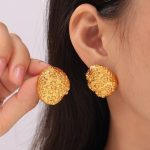 Strictly Selected Irregular with Personality Concave-Convex Texture Earrings Design Carved Flowers Stainless Steel Studs