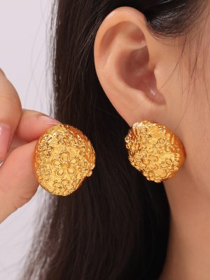 Strictly Selected Irregular with Personality Concave-Convex Texture Earrings Design Carved Flowers Stainless Steel Studs