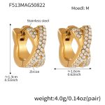 color: F513-Gold Cross Over Full Pave Zircon Earrings -M-10mm