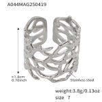 color: A044-Steel Color Wide Band Cutout Grain Texture Ring / size: US 7