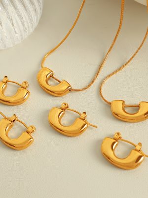 Retro Design U-Shaped Necklace Earrings Female Personality Simple Snake Bone Chain Stainless Steel Clavicle Decoration Set