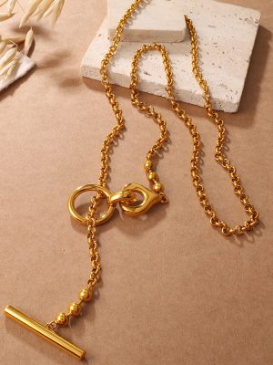 Metal Clasp Necklace Light Luxury Gold round Beads Versatile Design Sweater Chain