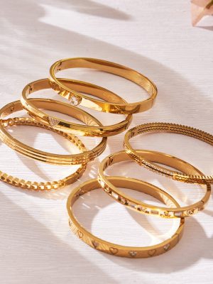 Ins5a Zircon Ring Buckle Stainless Steel Bracelet Combination 18K Gold Plated Jewelry
