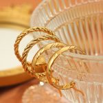 New Simple and Cool Design Stainless Steel Gold Plated Hemp Pattern Exaggerated Earrings Jewelry