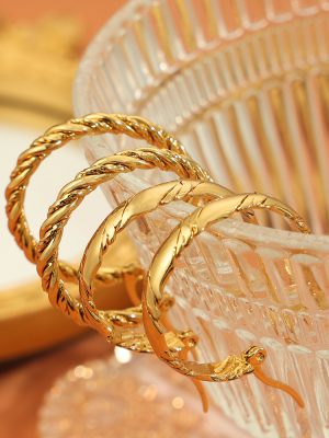 New Simple and Cool Design Stainless Steel Gold Plated Hemp Pattern Exaggerated Earrings Jewelry