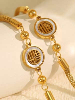 New New Year National Fashion Fu Character Gold Silk Woven 18K Gold Non-Fading Recommended Stainless Steel Bracelet for Women