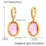 color: TXF278-Gold Pink Glass Stone Earrings