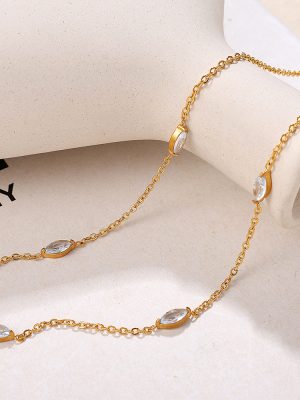 Stainless Steel Gold-Plated Necklace Female Design Advanced Crystal Stone Clavicle Chain Jewelry