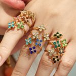 Stainless Steel Gold-Plated Four-Leaf Flower Diamond Ring Simple Female Accessories Ring