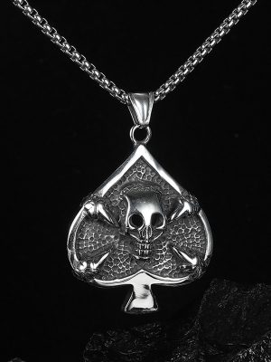 Retro Hip Hop Peach Heart Ghost Head Necklace Men's Stainless Steel Ornament Skull Pendant