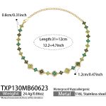 color: TXP130-Green Color Zircon Gold Necklace -31+12cm