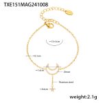 color: TXE151-Gold Star & Moon Set with Stone Bracelet