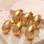 Heart Water Drops Stud Earrings Female Design Inlaid Zircon Copper Plating 18K Golden Butterfly Earrings Err17