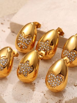 Heart Water Drops Stud Earrings Female Design Inlaid Zircon Copper Plating 18K Golden Butterfly Earrings Err17