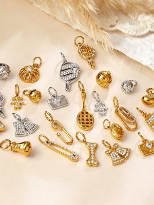 Sports Diamond Tennis Rackets Volleyball Multi-Element Pendant Stainless Steel DIY All-Match Jewelry Accessories