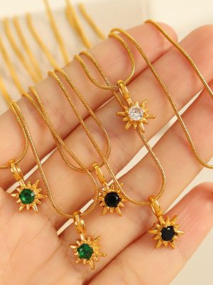 Sun Pendant Necklace Stainless Steel Gold Plated 18K Electroplating Advanced Design Exquisite