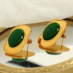 Hong Kong 18K Gold Stainless Steel Retro Affordable Luxury Advanced Oval Earrings Fashionable Inlaid All-Match Earrings for Women
