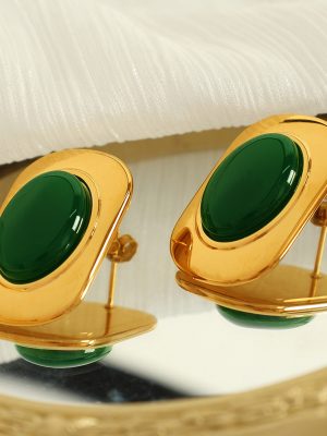Hong Kong 18K Gold Stainless Steel Retro Affordable Luxury Advanced Oval Earrings Fashionable Inlaid All-Match Earrings for Women